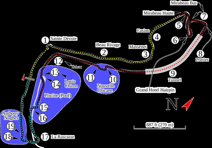 Le tracé actuel du circuit de Monaco.